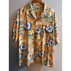 Pusser's West Indies Mens Silk Cotton Blend Floral Hawaiian Shirt Size Large